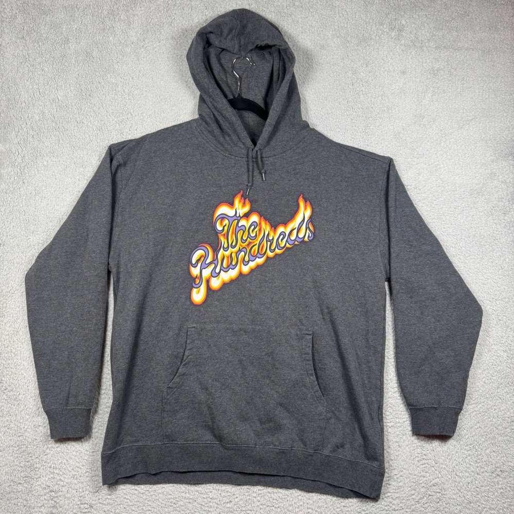 The Hundreds Mens 2XL Charcoal Gray Flame Script Logo Pullover Hoodie Sweatshirt
